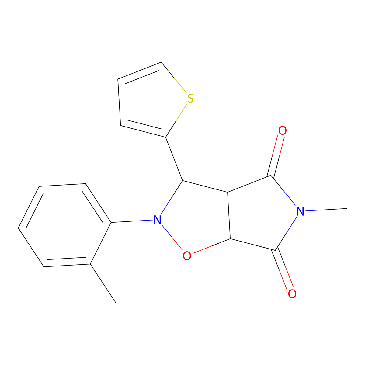 5-Methyl-3-thiophen-2-yl-2-o-tolyl-tetrahydro-pyrrolo[3,4-d]isoxazole-4,6-dione molecular structure, CAS 1005060-23-0