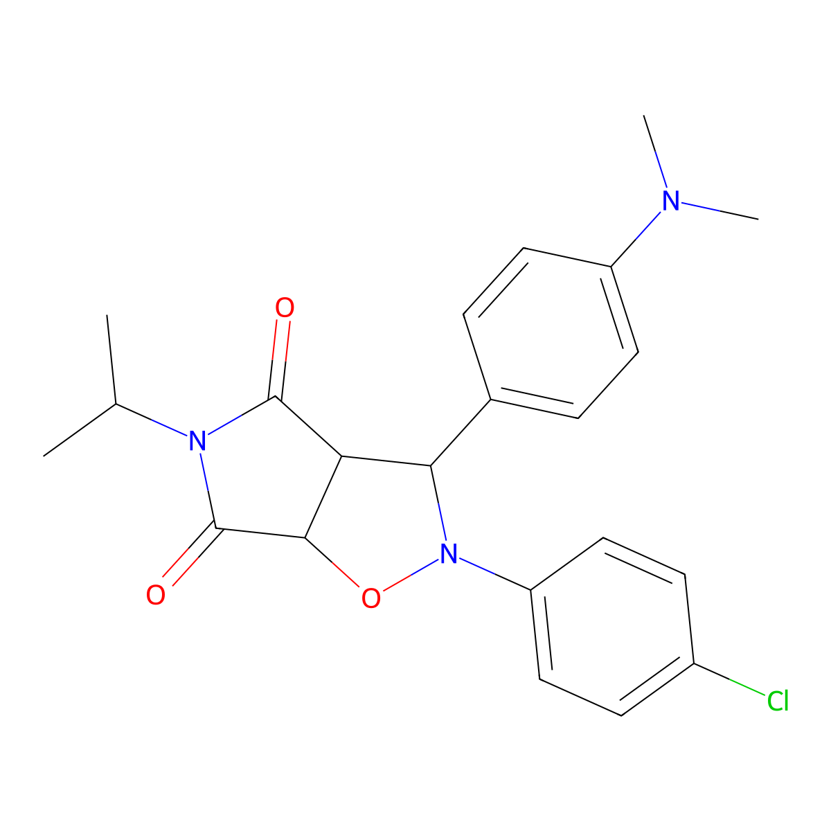 2-(4-chlorophenyl)-3-(4-(dimethylamino)phenyl)-5-isopropyldihydro-2H-pyrrolo[3,4-d]isoxazole-4,6(5H,6aH)-dione molecular structure, CAS 1005060-25-2