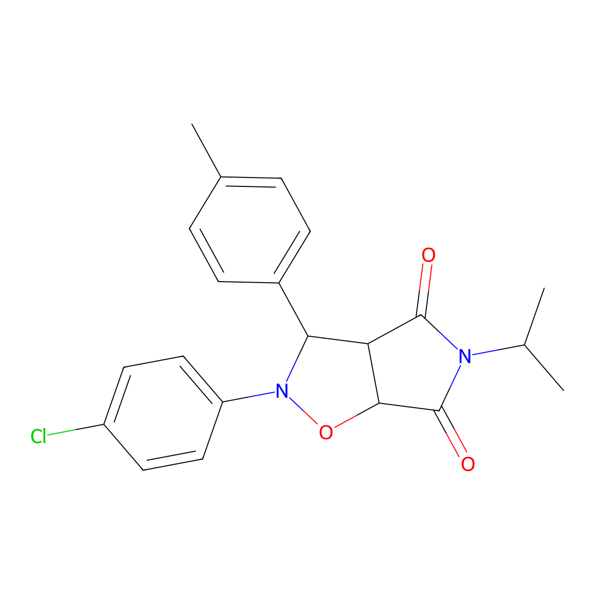 2-(4-chlorophenyl)-5-isopropyl-3-(p-tolyl)dihydro-2H-pyrrolo[3,4-d]isoxazole-4,6(5H,6aH)-dione molecular structure, CAS 1005060-26-3
