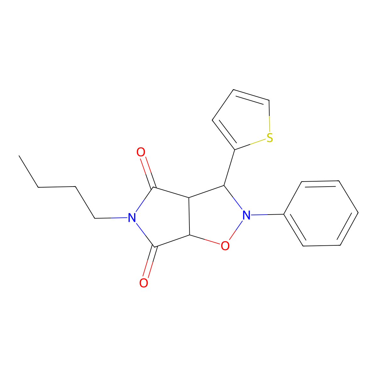 5-Butyl-2-phenyl-3-thiophen-2-yl-tetrahydro-pyrrolo[3,4-d]isoxazole-4,6-dione molecular structure, CAS 1005060-28-5