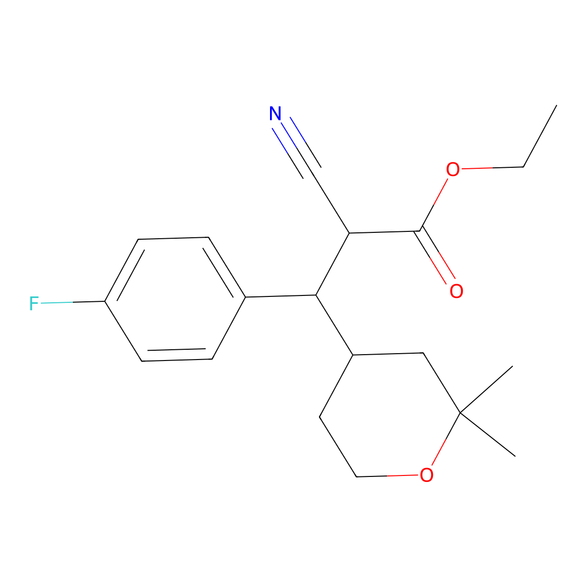 ethyl 2-cyano-3-(2,2-dimethyltetrahydro-2H-pyran-4-yl)-3-(4-fluorophenyl)propanoate molecular structure, CAS 1005060-47-8