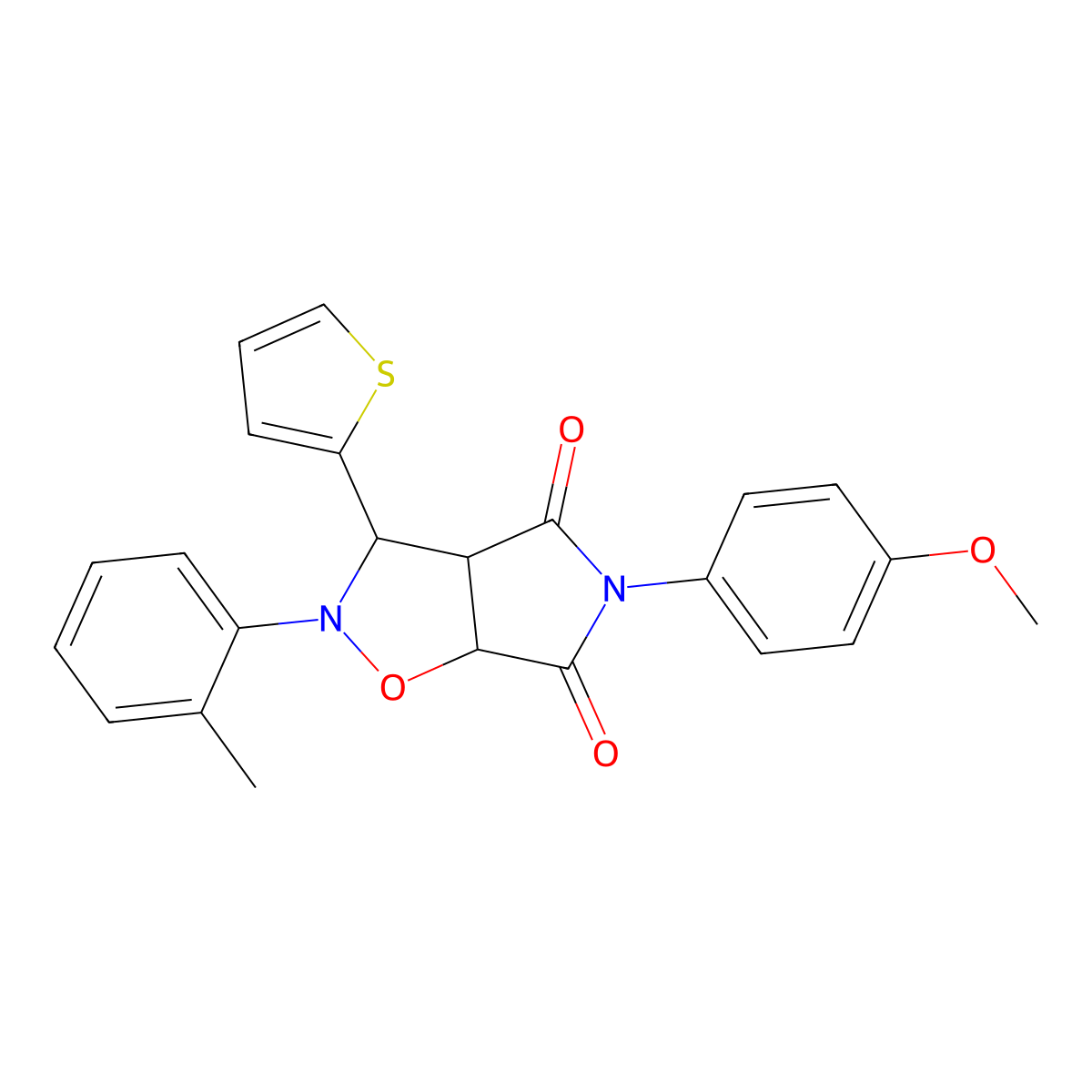 5-(4-methoxyphenyl)-3-(thiophen-2-yl)-2-(o-tolyl)dihydro-2H-pyrrolo[3,4-d]isoxazole-4,6(5H,6aH)-dione molecular structure, CAS 1005060-68-3