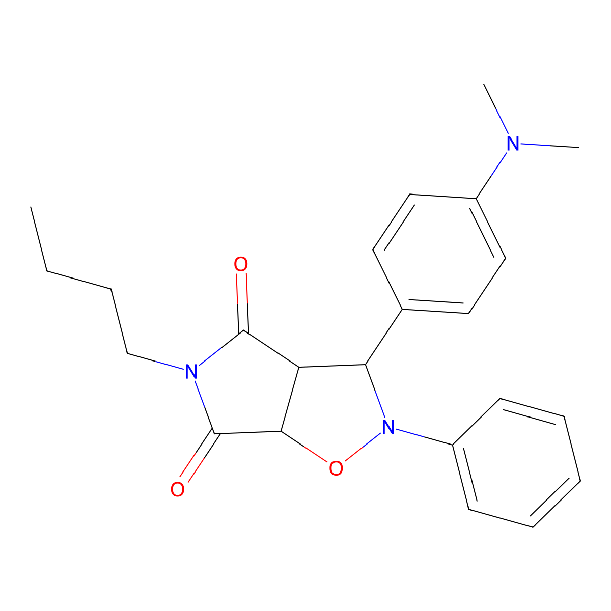 5-butyl-3-(4-(dimethylamino)phenyl)-2-phenyldihydro-2H-pyrrolo[3,4-d]isoxazole-4,6(5H,6aH)-dione molecular structure, CAS 1005060-70-7