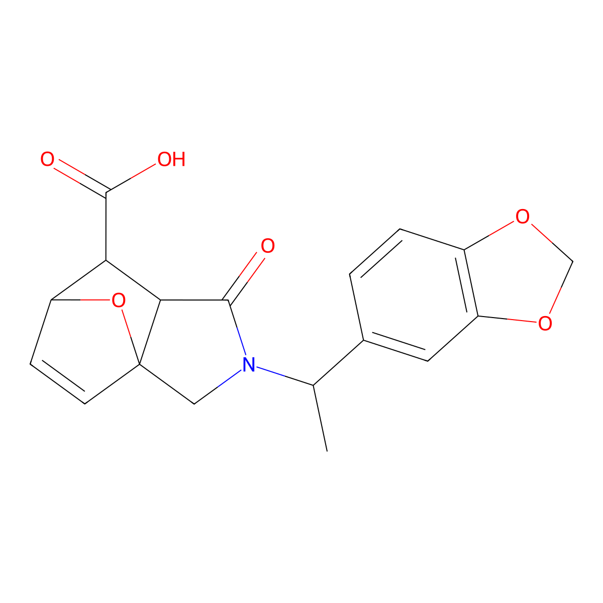 2-(1-(Benzo[d][1,3]dioxol-5-yl)ethyl)-1-oxo-1,2,3,6,7,7a-hexahydro-3a,6-epoxyisoindole-7-carboxylic acid molecular structure, CAS 1005060-87-6