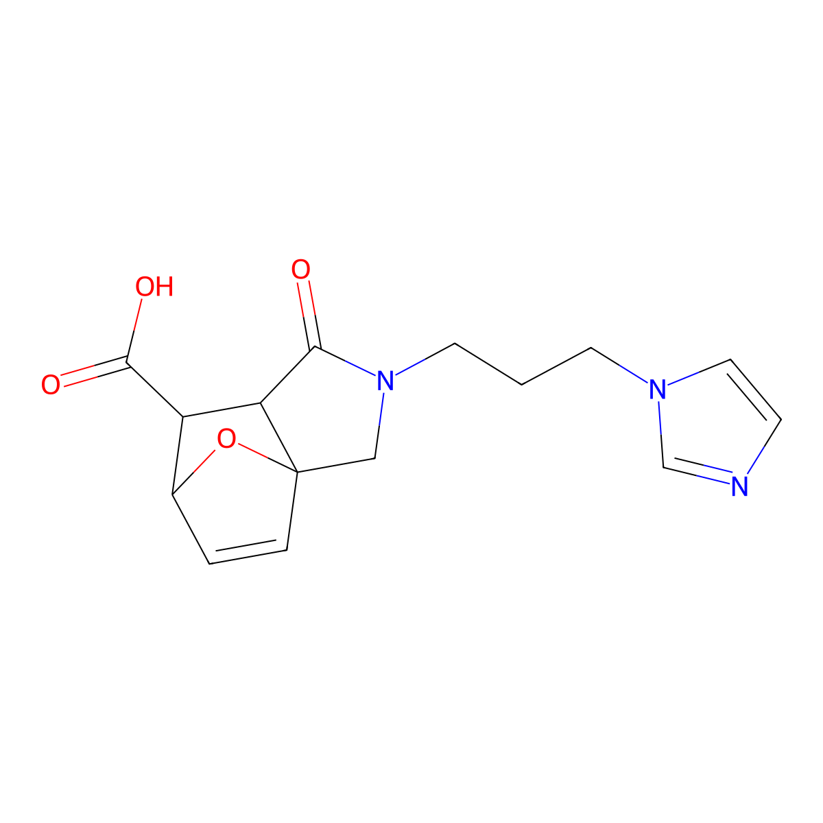 2-(3-(1H-imidazol-1-yl)propyl)-1-oxo-1,2,3,6,7,7a-hexahydro-3a,6-epoxyisoindole-7-carboxylic acid molecular structure, CAS 1005060-94-5