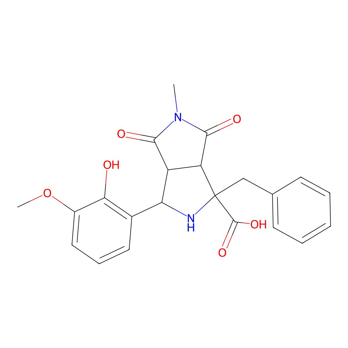 1-Benzyl-3-(2-hydroxy-3-methoxyphenyl)-5-methyl-4,6-dioxooctahydropyrrolo[3,4-c]pyrrole-1-carboxylic acid molecular structure, CAS 1005061-32-4