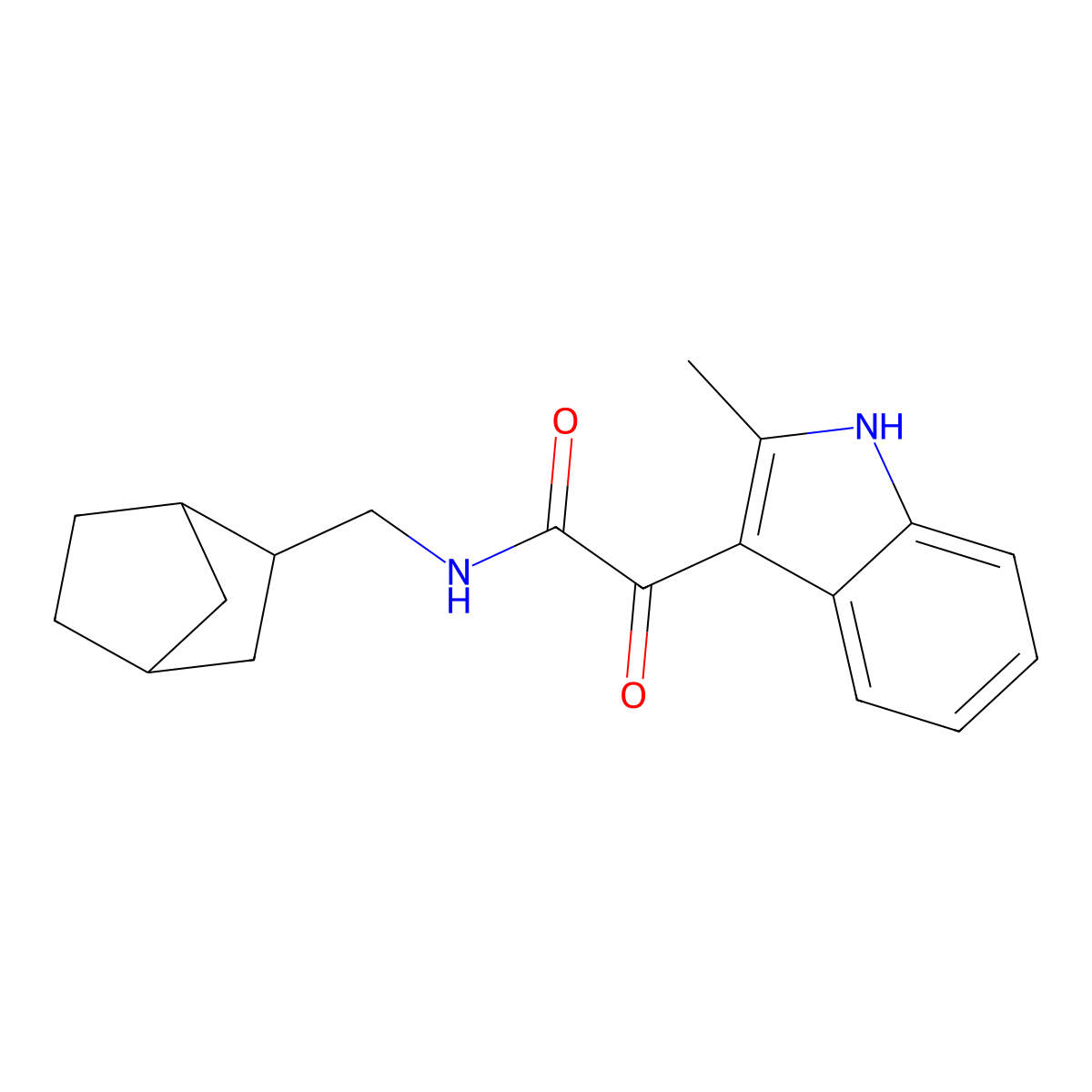 N-(bicyclo[2.2.1]hept-2-ylmethyl)-2-(2-methyl-1H-indol-3-yl)-2-oxoacetamide molecular structure, CAS 1005061-70-0