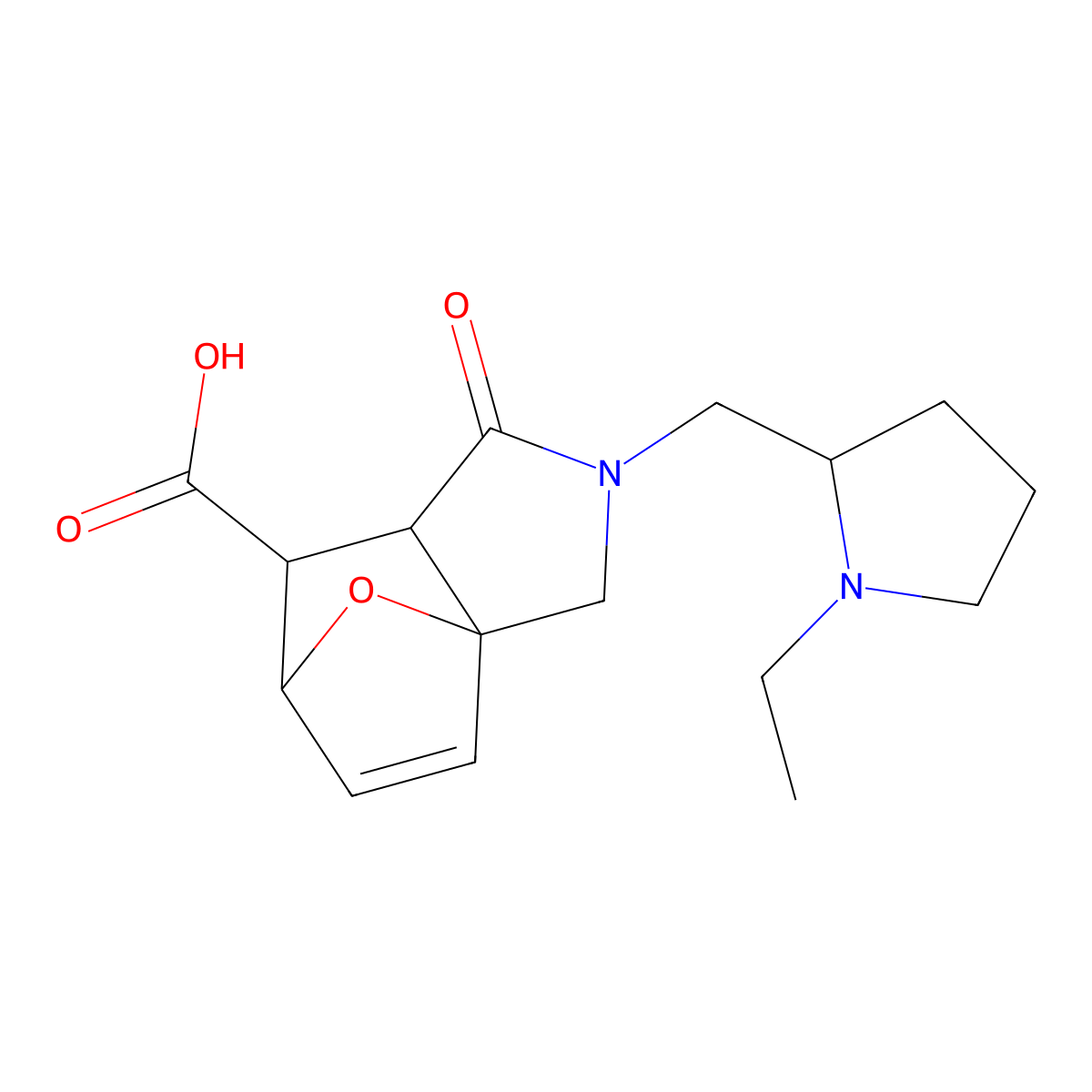 2-((1-Ethylpyrrolidin-2-yl)methyl)-1-oxo-1,2,3,6,7,7a-hexahydro-3a,6-epoxyisoindole-7-carboxylic acid molecular structure, CAS 1005061-74-4