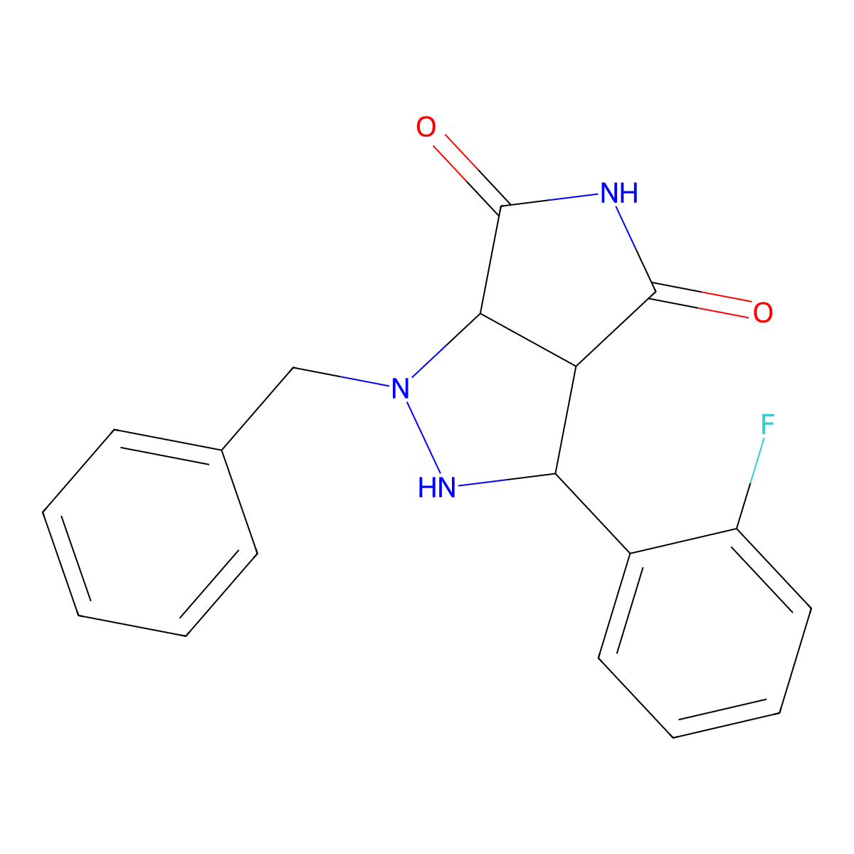 1-benzyl-3-(2-fluorophenyl)tetrahydropyrrolo[3,4-c]pyrazole-4,6(1H,5H)-dione molecular structure, CAS 1005061-84-6