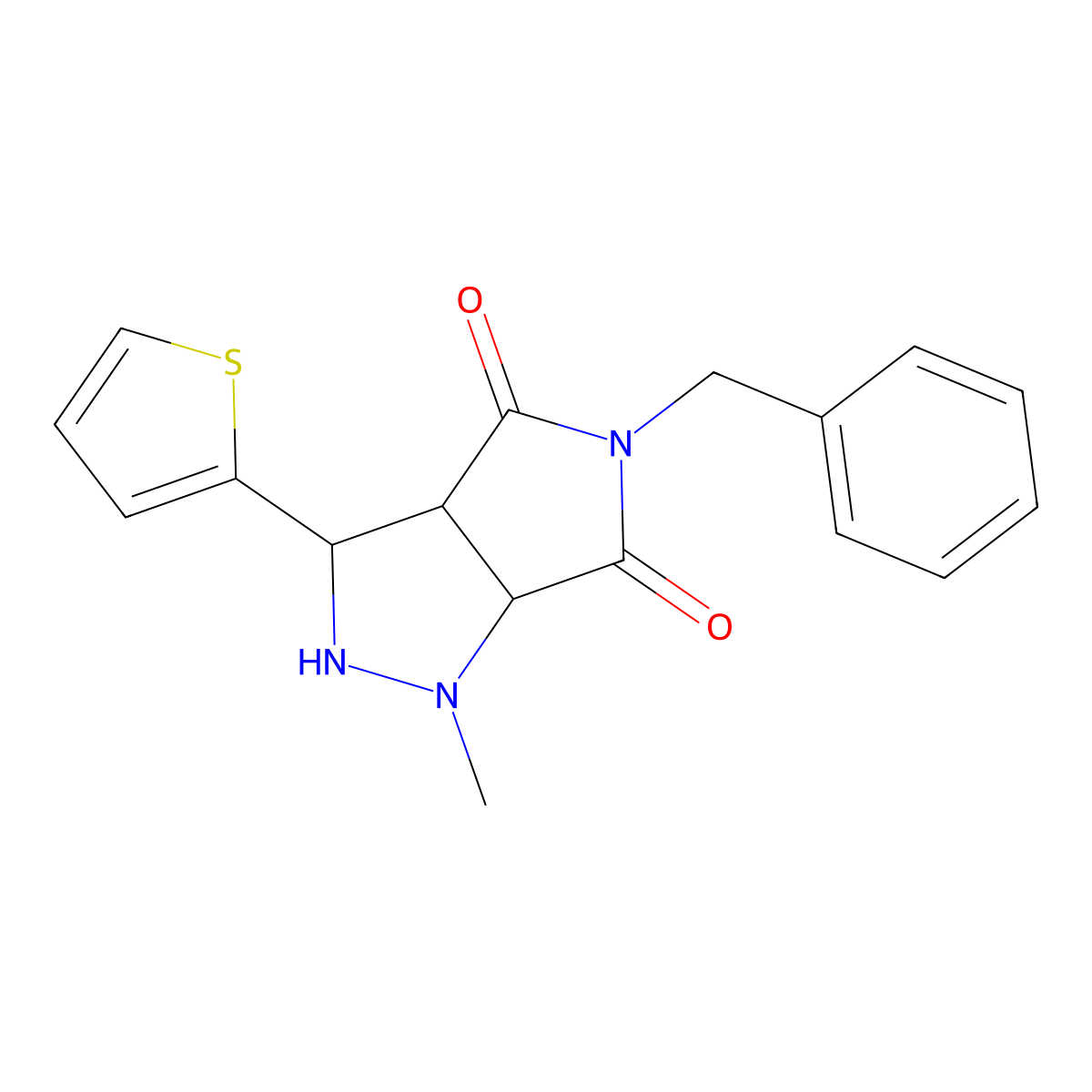 5-benzyl-1-methyl-3-(thiophen-2-yl)tetrahydropyrrolo[3,4-c]pyrazole-4,6(1H,5H)-dione molecular structure, CAS 1005061-85-7