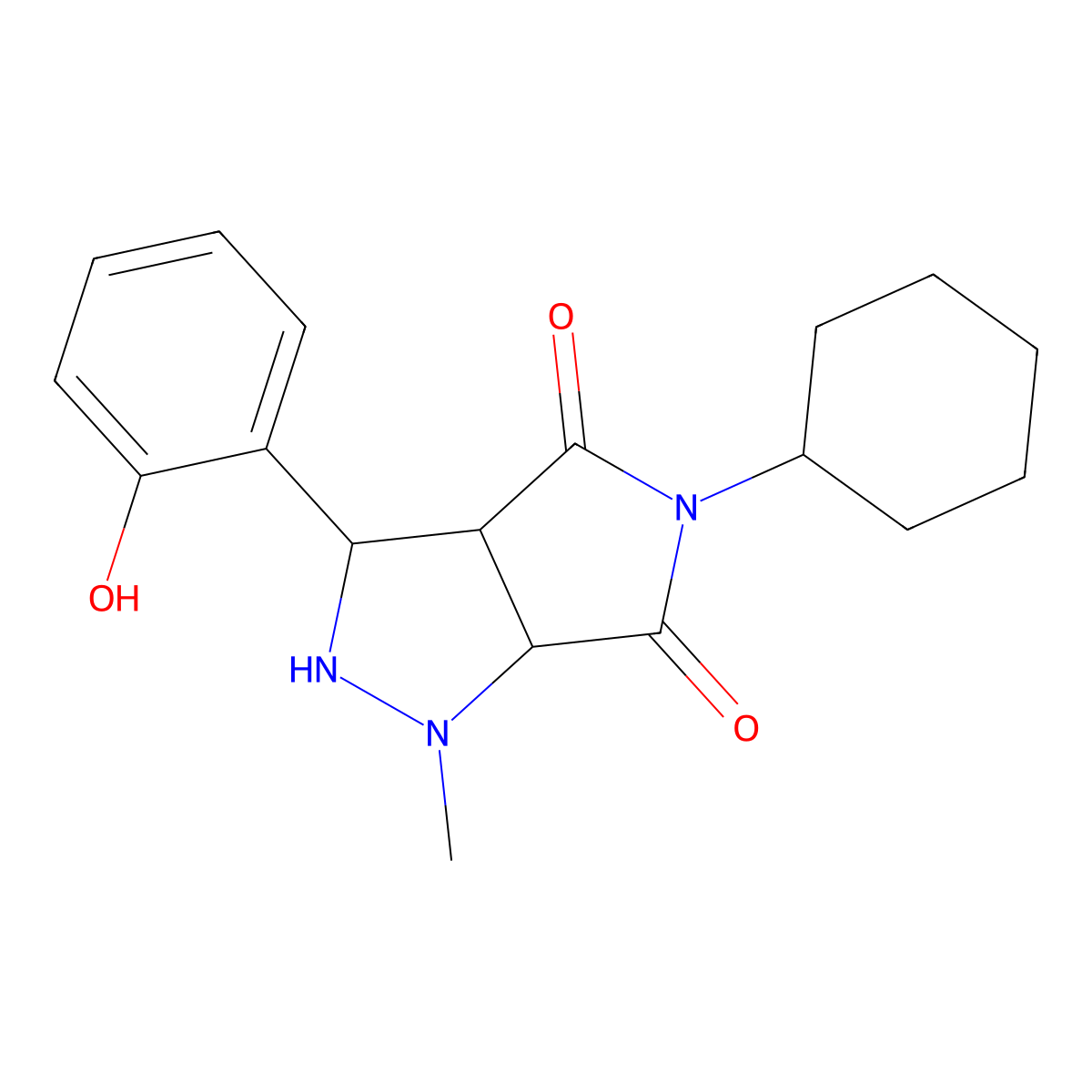 5-cyclohexyl-3-(2-hydroxyphenyl)-1-methyltetrahydropyrrolo[3,4-c]pyrazole-4,6(2H,5H)-dione molecular structure, CAS 1005061-98-2