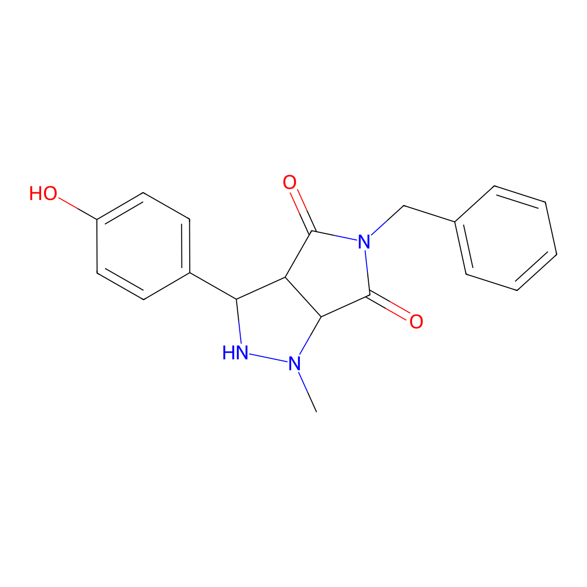 5-benzyl-3-(4-hydroxyphenyl)-1-methyltetrahydropyrrolo[3,4-c]pyrazole-4,6(2H,5H)-dione molecular structure, CAS 1005061-99-3