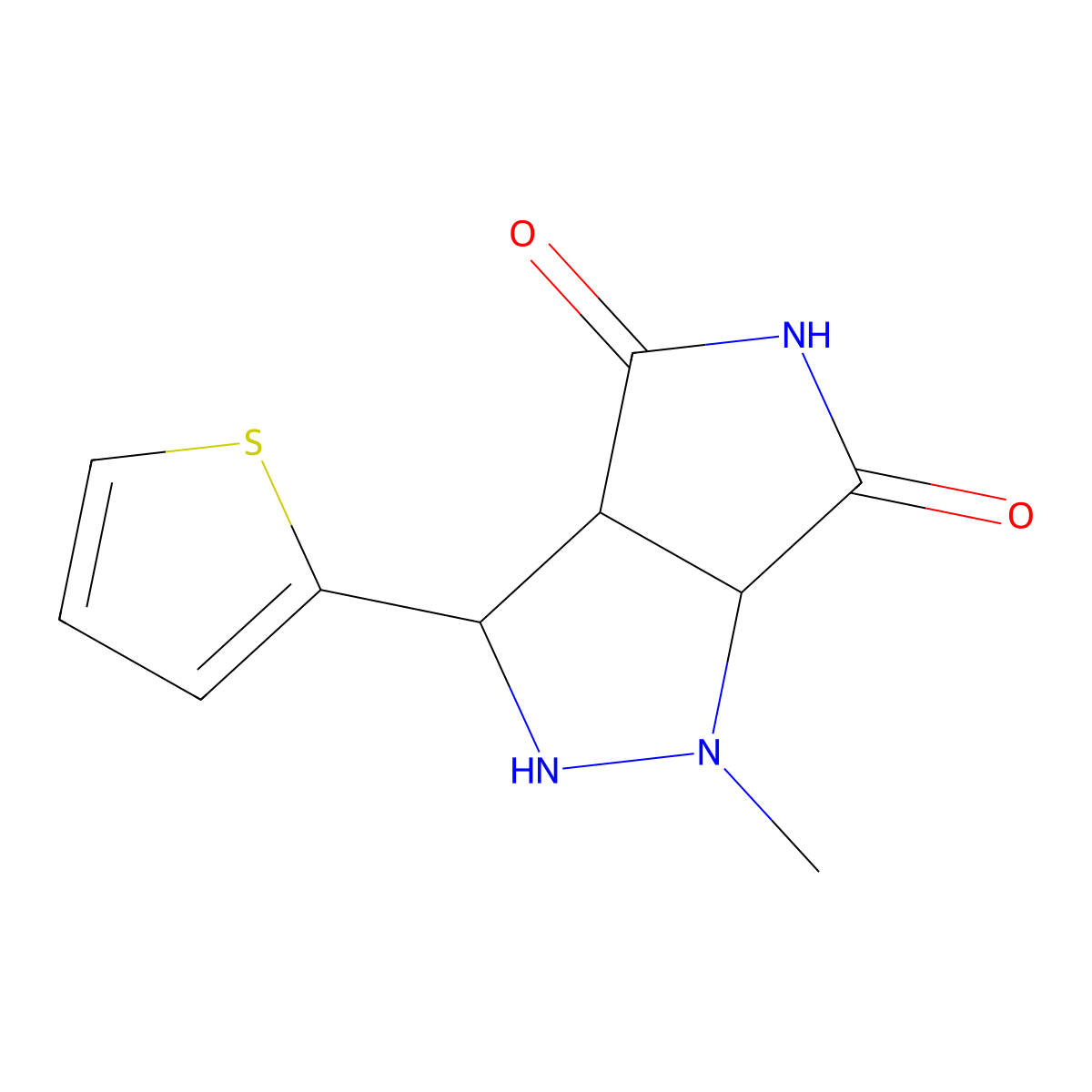1-methyl-3-(thiophen-2-yl)tetrahydropyrrolo[3,4-c]pyrazole-4,6(1H,5H)-dione molecular structure, CAS 1005062-00-9