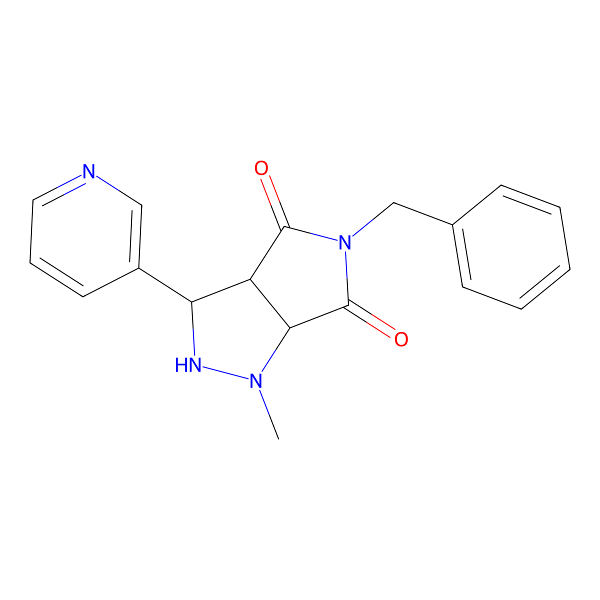5-benzyl-1-methyl-3-(pyridin-3-yl)tetrahydropyrrolo[3,4-c]pyrazole-4,6(2H,5H)-dione molecular structure, CAS 1005062-01-0