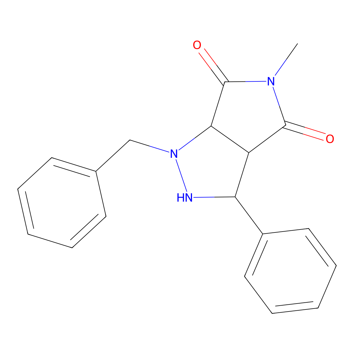 1-benzyl-5-methyl-3-phenyltetrahydropyrrolo[3,4-c]pyrazole-4,6(1H,5H)-dione molecular structure, CAS 1005062-09-8