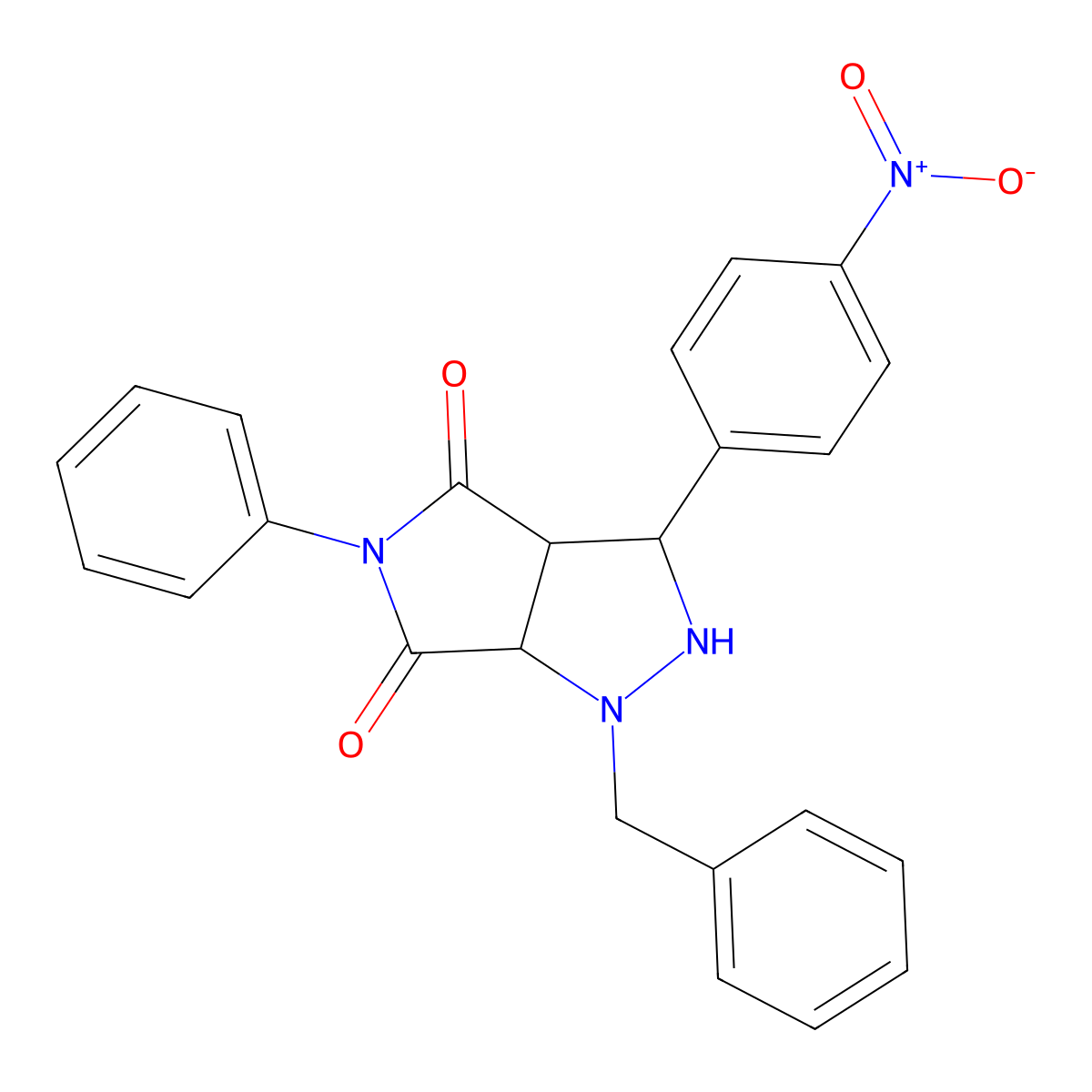 1-benzyl-3-(4-nitrophenyl)-5-phenyltetrahydropyrrolo[3,4-c]pyrazole-4,6(2H,5H)-dione molecular structure, CAS 1005062-10-1