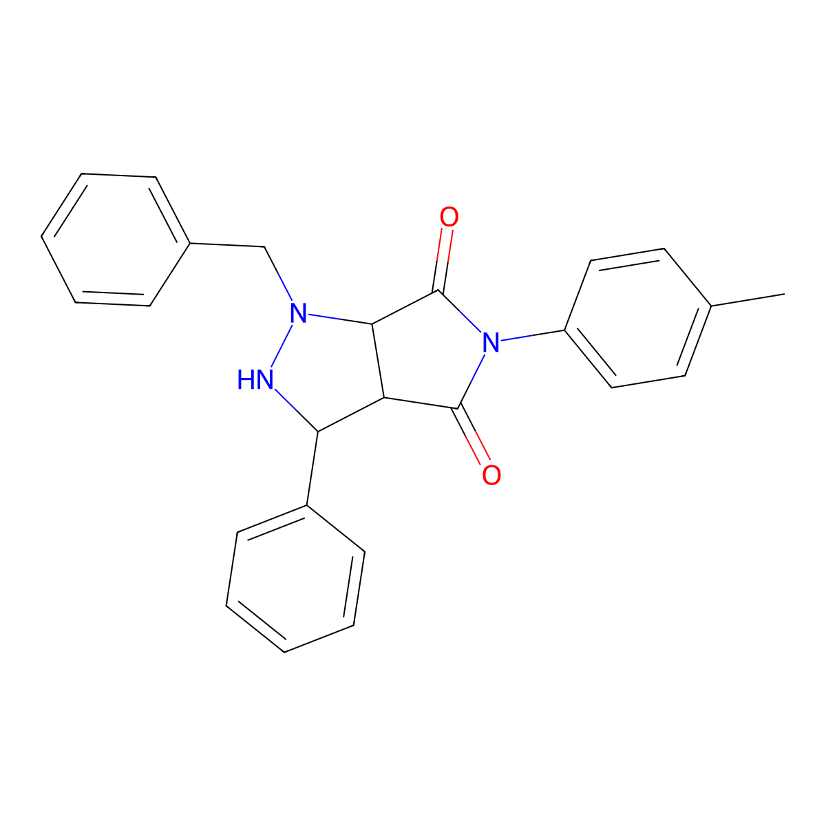 1-benzyl-3-phenyl-5-(p-tolyl)tetrahydropyrrolo[3,4-c]pyrazole-4,6(2H,5H)-dione molecular structure, CAS 1005062-11-2
