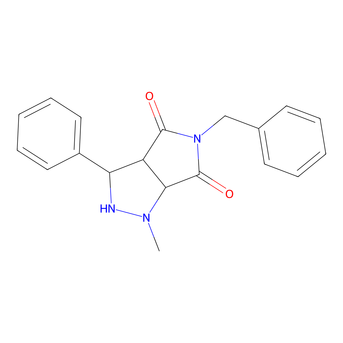 5-benzyl-1-methyl-3-phenyltetrahydropyrrolo[3,4-c]pyrazole-4,6(1H,5H)-dione molecular structure, CAS 1005062-12-3