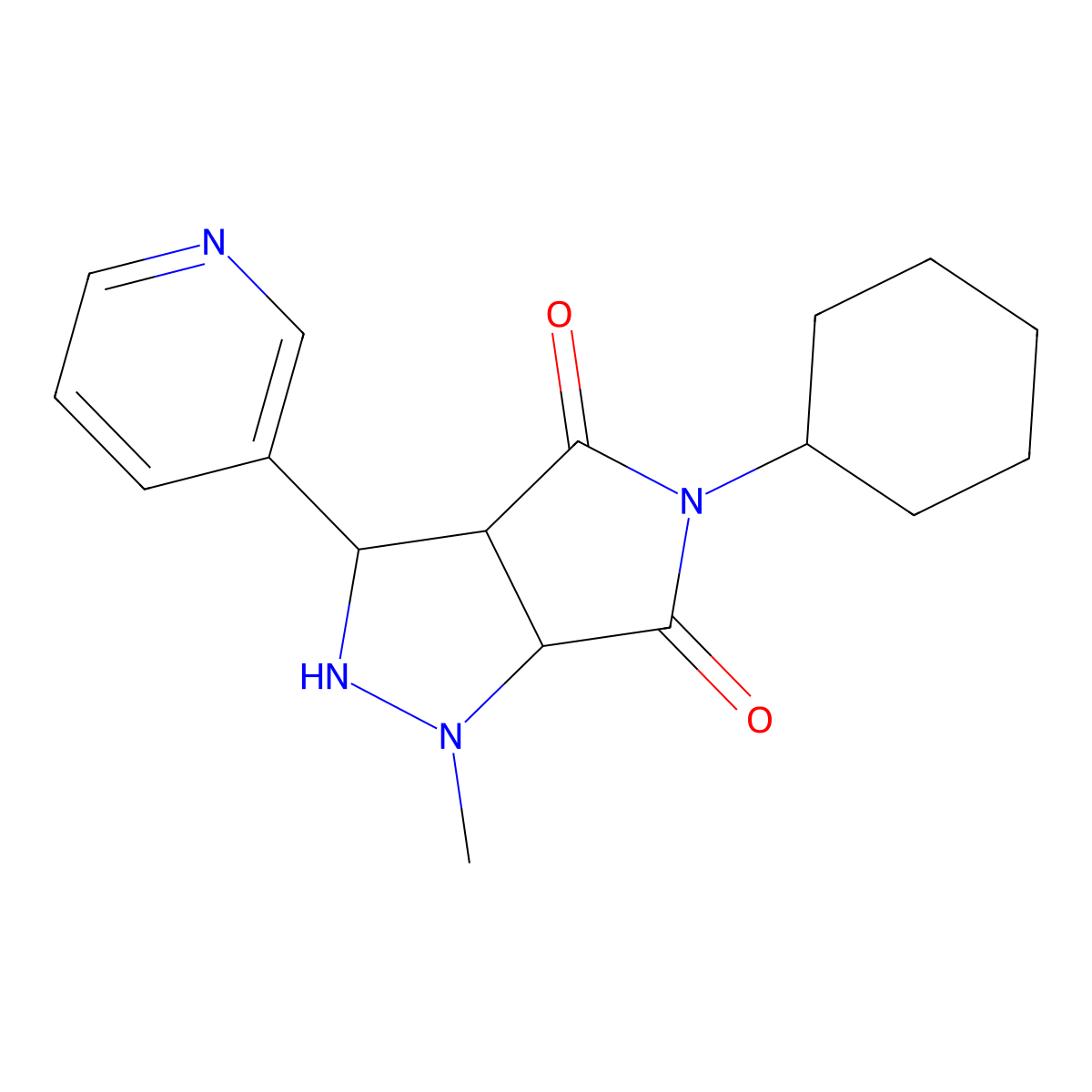 5-cyclohexyl-1-methyl-3-(pyridin-3-yl)tetrahydropyrrolo[3,4-c]pyrazole-4,6(1H,5H)-dione molecular structure, CAS 1005062-13-4