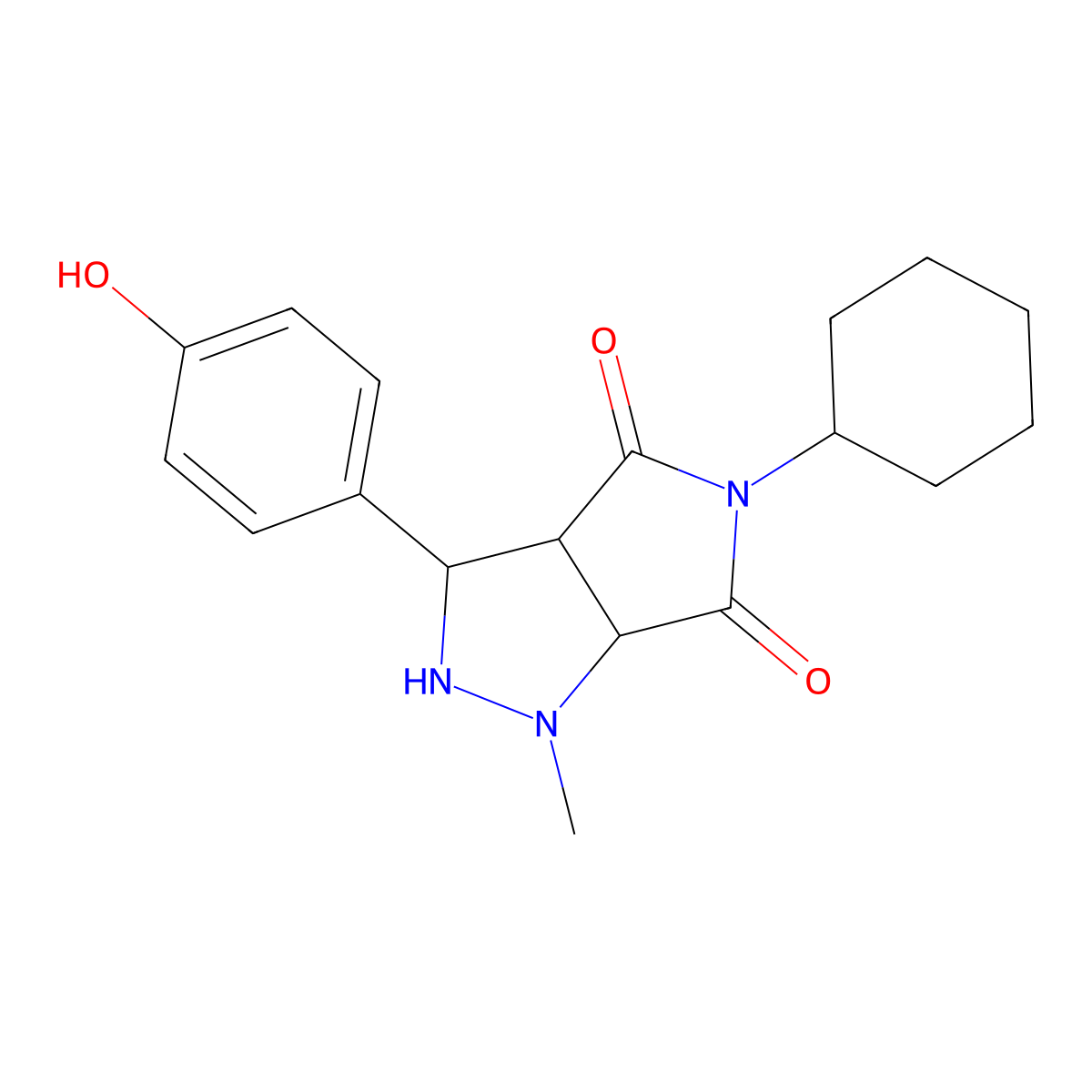 5-cyclohexyl-3-(4-hydroxyphenyl)-1-methyltetrahydropyrrolo[3,4-c]pyrazole-4,6(1H,5H)-dione molecular structure, CAS 1005062-19-0