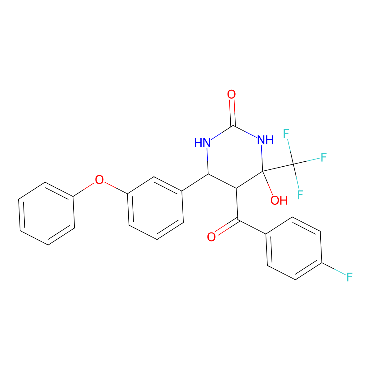 5-(4-Fluorobenzoyl)-4-hydroxy-6-(3-phenoxyphenyl)-4-(trifluoromethyl)-1,3-diazinan-2-one molecular structure, CAS 1005063-60-4