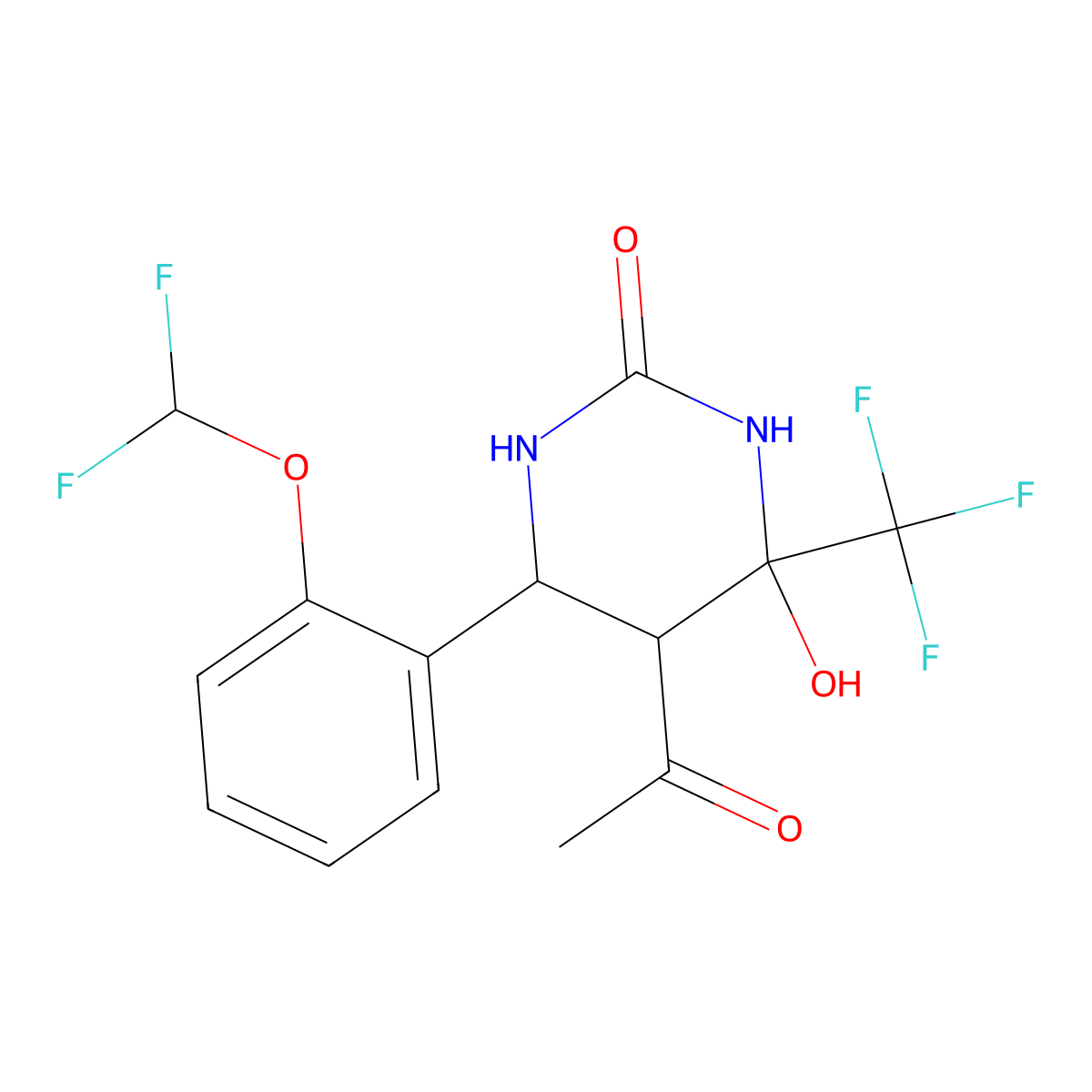 5-Acetyl-6-[2-(difluoromethoxy)phenyl]-4-hydroxy-4-(trifluoromethyl)-1,3-diazinan-2-one molecular structure, CAS 1005064-24-3