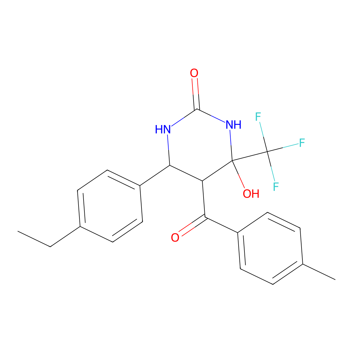 6-(4-Ethylphenyl)-4-hydroxy-5-(4-methylbenzoyl)-4-(trifluoromethyl)-1,3-diazinan-2-one molecular structure, CAS 1005065-19-9