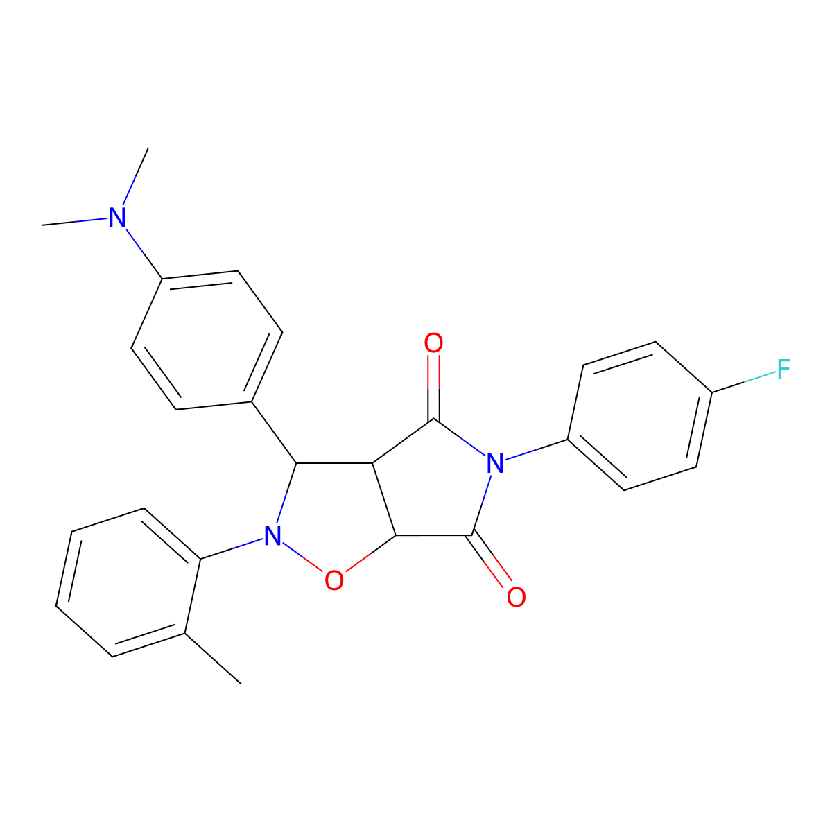3-(4-(dimethylamino)phenyl)-5-(4-fluorophenyl)-2-(o-tolyl)dihydro-2H-pyrrolo[3,4-d]isoxazole-4,6(5H,6aH)-dione molecular structure, CAS 1005065-84-8