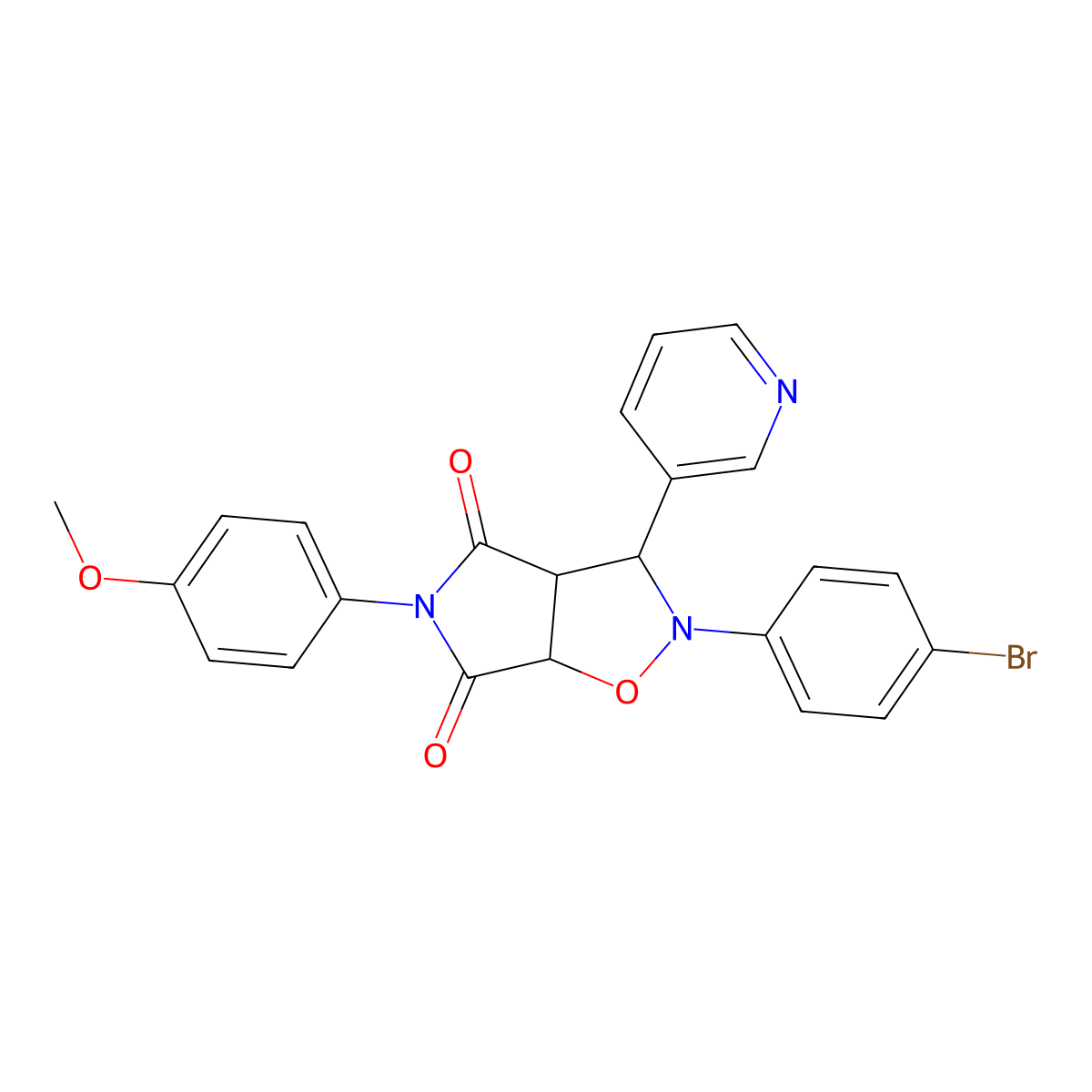 2-(4-bromophenyl)-5-(4-methoxyphenyl)-3-(3-pyridinyl)dihydro-2H-pyrrolo[3,4-d]isoxazole-4,6(3H,5H)-dione molecular structure, CAS 1005065-86-0