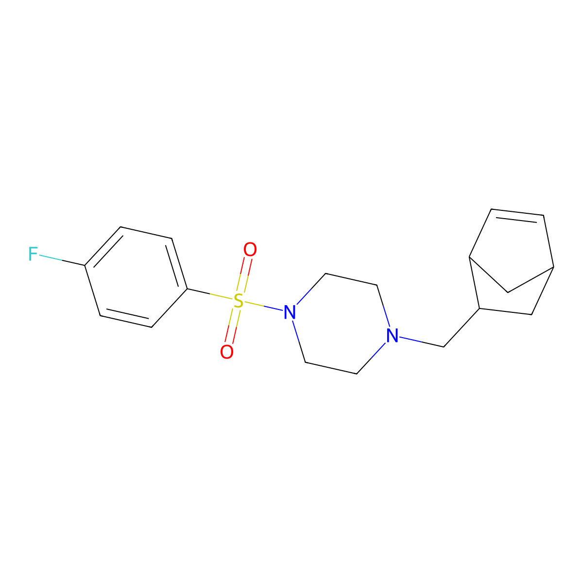 1-(5-Bicyclo[2.2.1]hept-2-enylmethyl)-4-(4-fluorophenyl)sulfonylpiperazine molecular structure, CAS 1005066-14-7