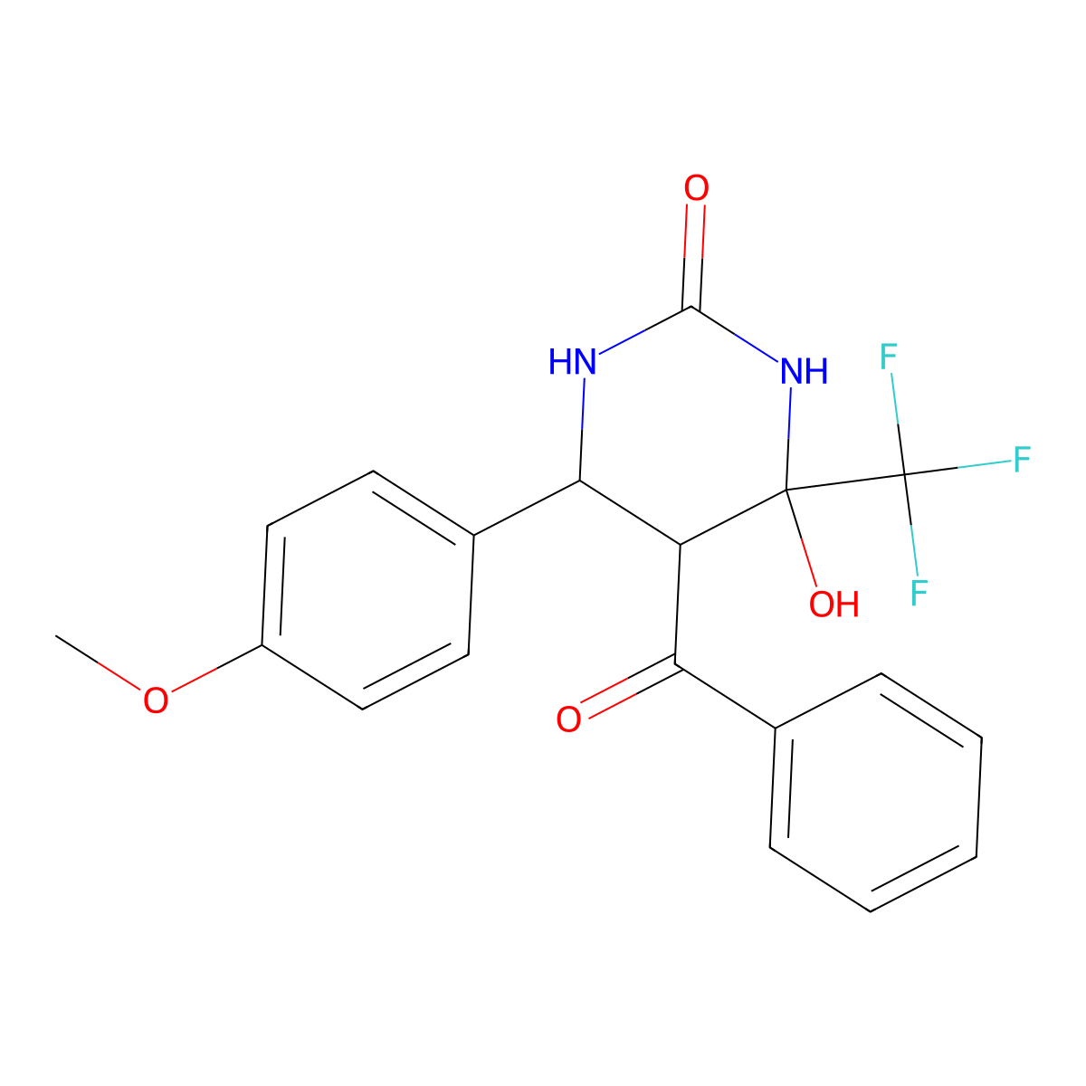 5-Benzoyl-4-hydroxy-6-(4-methoxyphenyl)-4-(trifluoromethyl)-1,3-diazinan-2-one molecular structure, CAS 1005066-21-6