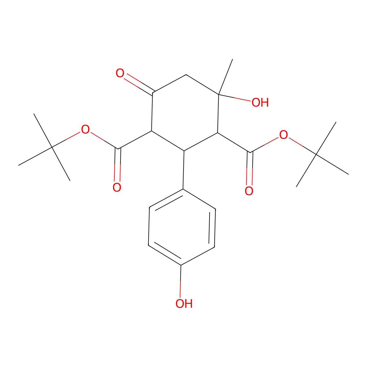 Di-tert-butyl 4-hydroxy-2-(4-hydroxyphenyl)-4-methyl-6-oxocyclohexane-1,3-dicarboxylate molecular structure, CAS 1005066-53-4