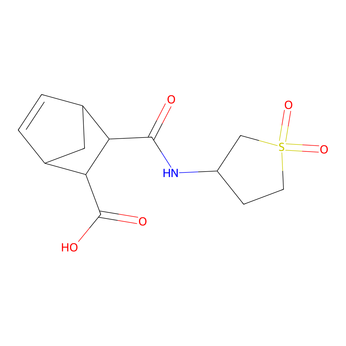3-((1,1-Dioxidotetrahydrothiophen-3-yl)carbamoyl)bicyclo[2.2.1]hept-5-ene-2-carboxylic acid molecular structure, CAS 1005068-61-0