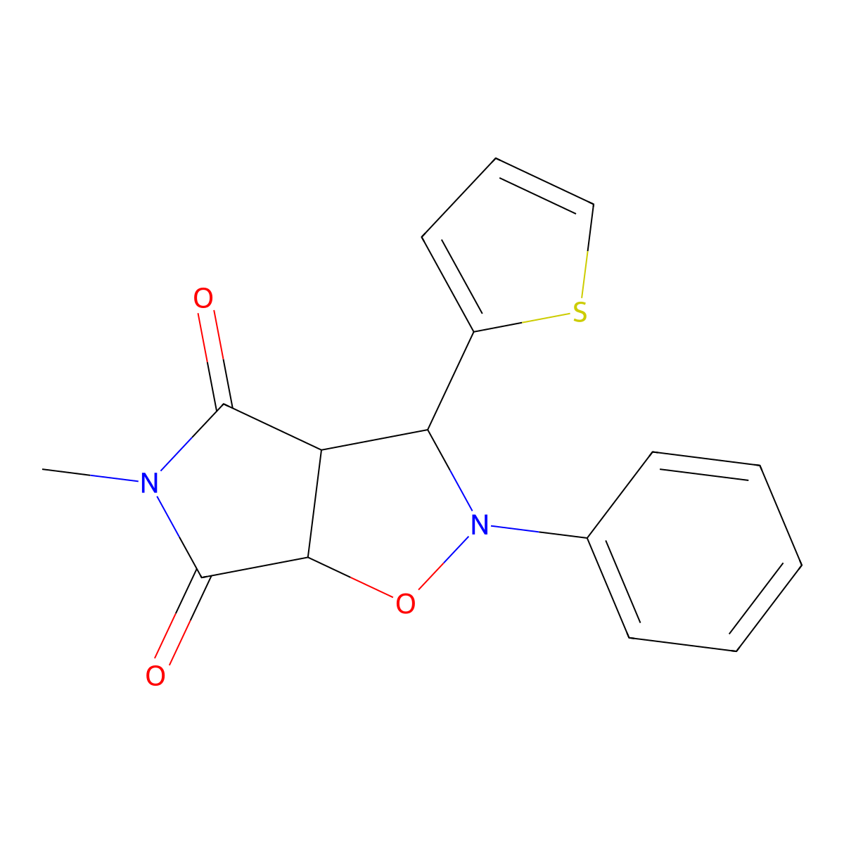 5-Methyl-2-phenyl-3-thiophen-2-yl-tetrahydro-pyrrolo[3,4-d]isoxazole-4,6-dione molecular structure, CAS 1005068-62-1
