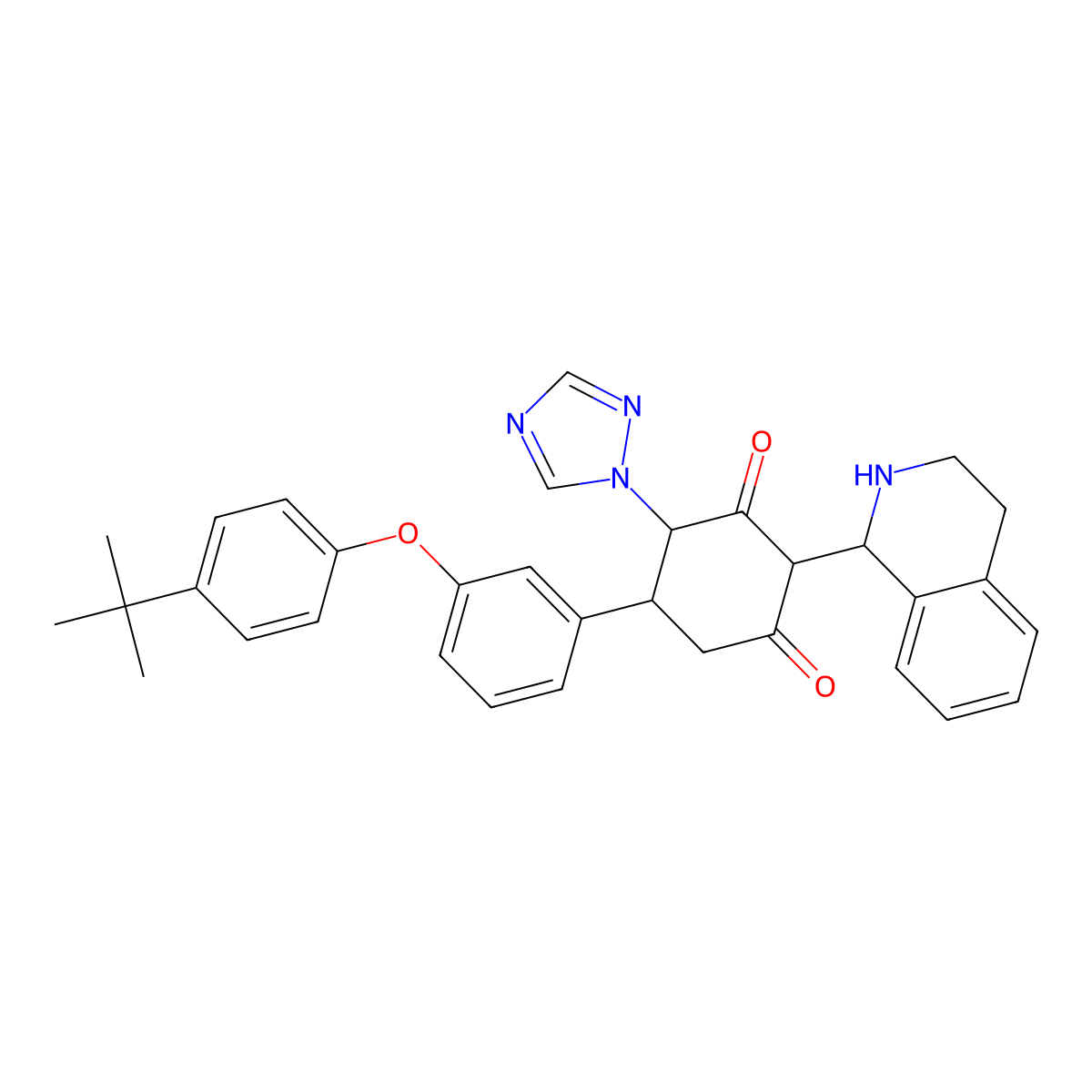 5-{3-[4-(tert-butyl)phenoxy]phenyl}-2-(1,2,3,4-tetrahydro-1-isoquinolinyl)-4-(1H-1,2,4-triazol-1-yl)-1,3-cyclohexanedione molecular structure, CAS 1005068-82-5