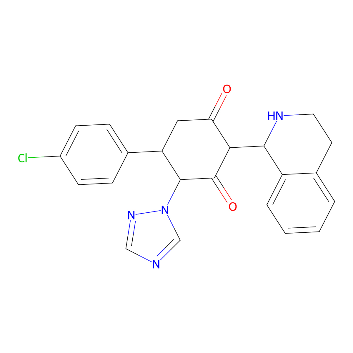 5-(4-Chlorophenyl)-2-(1,2,3,4-tetrahydroisoquinolin-1-yl)-4-(1,2,4-triazol-1-yl)cyclohexane-1,3-dione molecular structure, CAS 1005068-84-7