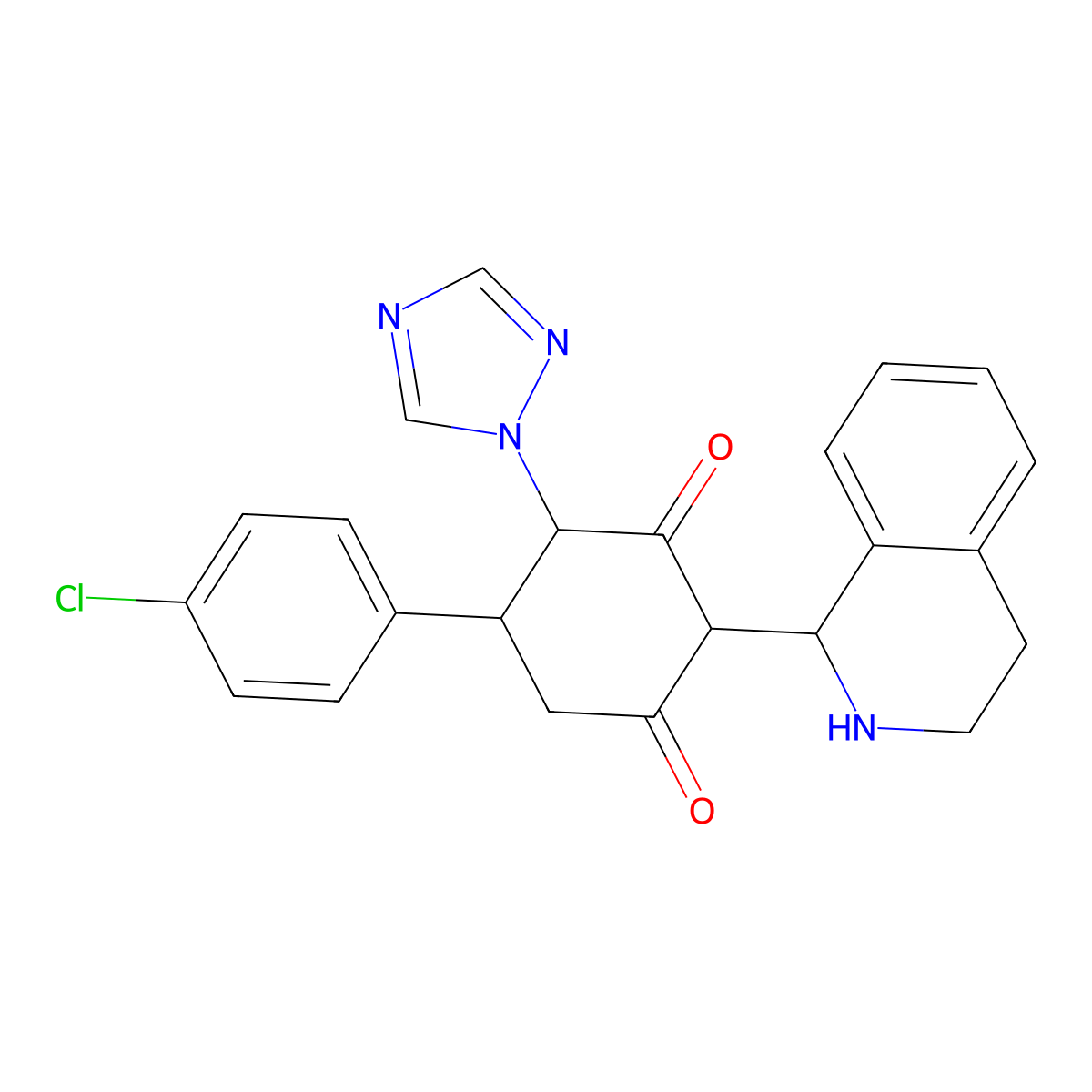 5-(4-Chlorophenyl)-2-(1,2,3,4-tetrahydroisoquinolin-1-yl)-4-(1,2,4-triazol-1-yl)cyclohexane-1,3-dione molecular structure, CAS 1005068-84-7