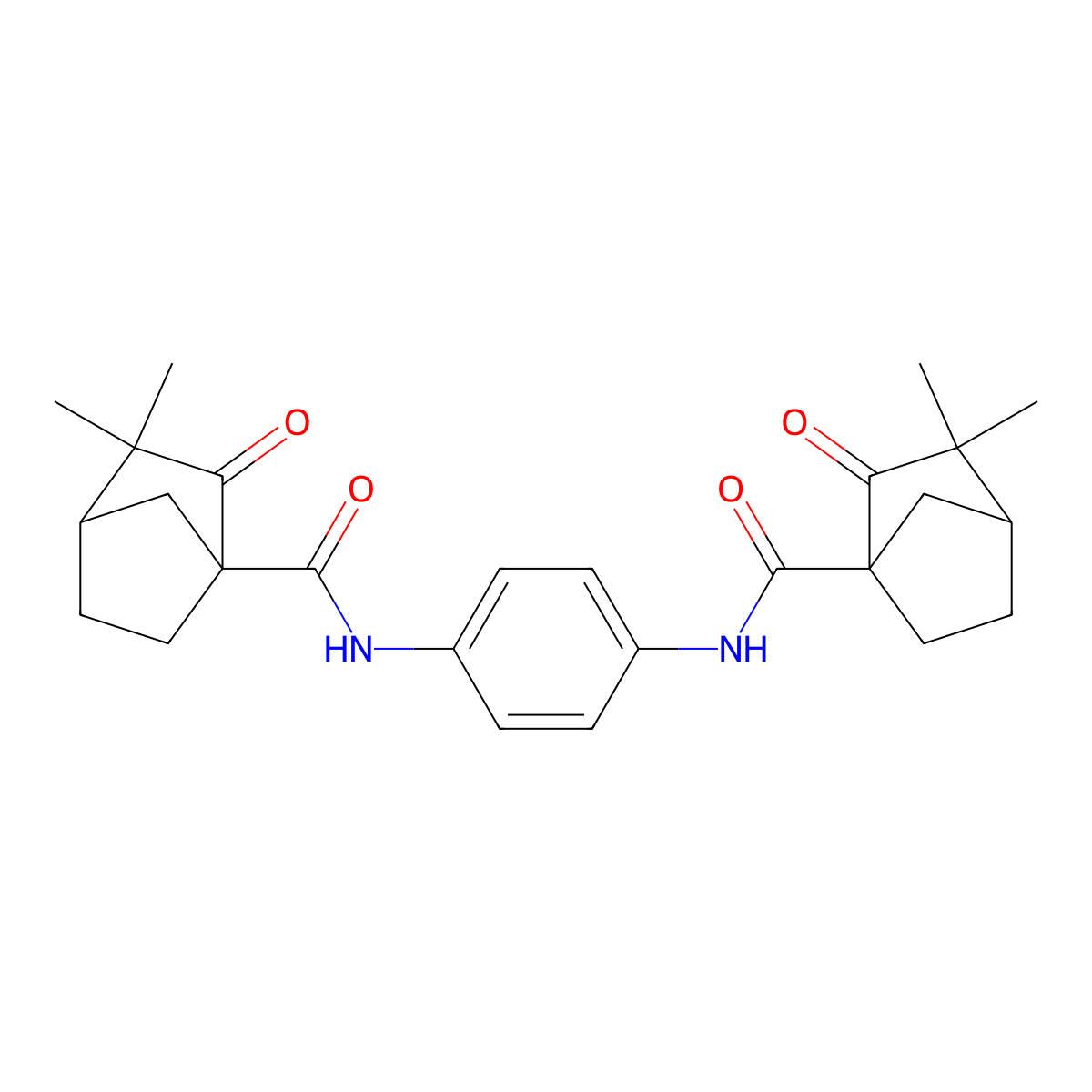 N-[4-[(2,2-dimethyl-3-oxobicyclo[2.2.1]heptane-4-carbonyl)amino]phenyl]-2,2-dimethyl-3-oxobicyclo[2.2.1]heptane-4-carboxamide molecular structure, CAS 1005069-03-3