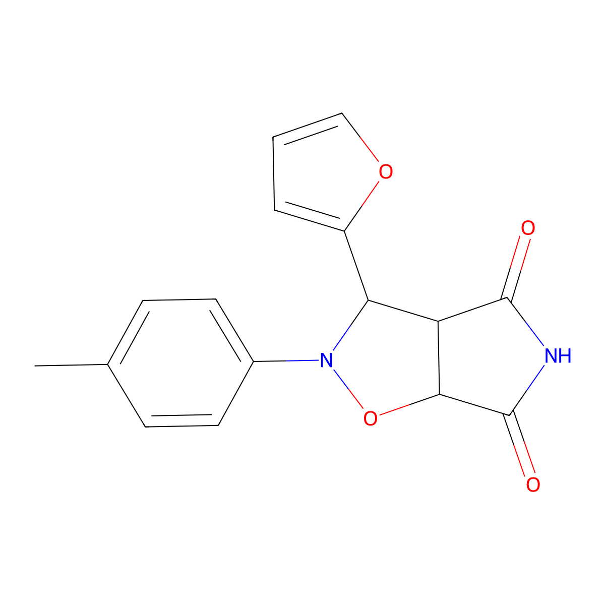 3-(furan-2-yl)-2-(p-tolyl)dihydro-2H-pyrrolo[3,4-d]isoxazole-4,6(5H,6aH)-dione molecular structure, CAS 1005069-14-6