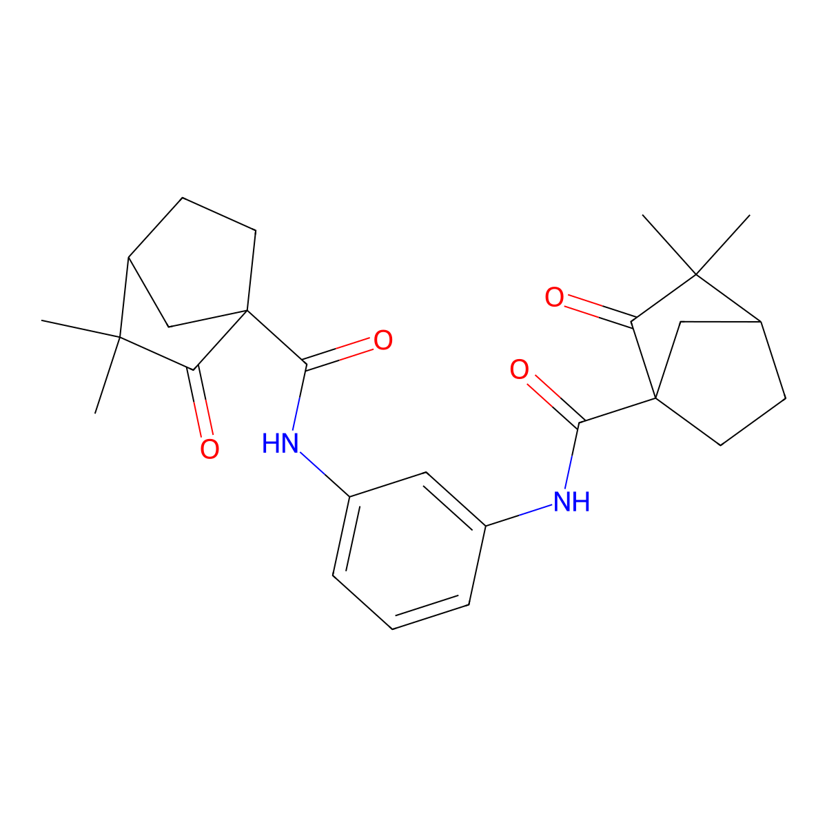 N-(3-{[(3,3-dimethyl-2-oxobicyclo[2.2.1]hept-1-yl)carbonyl]amino}phenyl)-3,3-dimethyl-2-oxobicyclo[2.2.1]heptane-1-carboxamide molecular structure, CAS 1005069-25-9