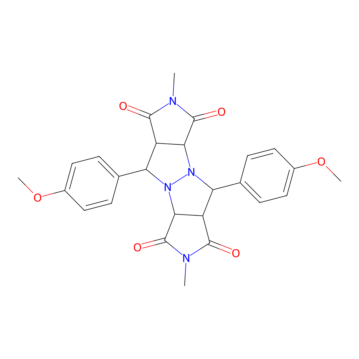5,10-bis(4-methoxyphenyl)-2,7-dimethyltetrahydropyrrolo[3,4-c]pyrrolo[3',4':4,5]pyrazolo[1,2-a]pyrazole-1,3,6,8(2H,3aH,5H,7H)-tetrone molecular structure, CAS 1005069-27-1