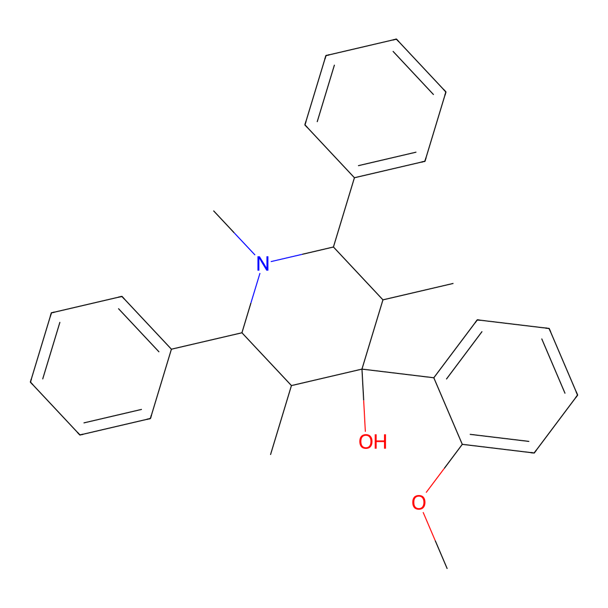 4-(2-Methoxyphenyl)-1,3,5-trimethyl-2,6-diphenylpiperidin-4-ol molecular structure, CAS 1005069-35-1