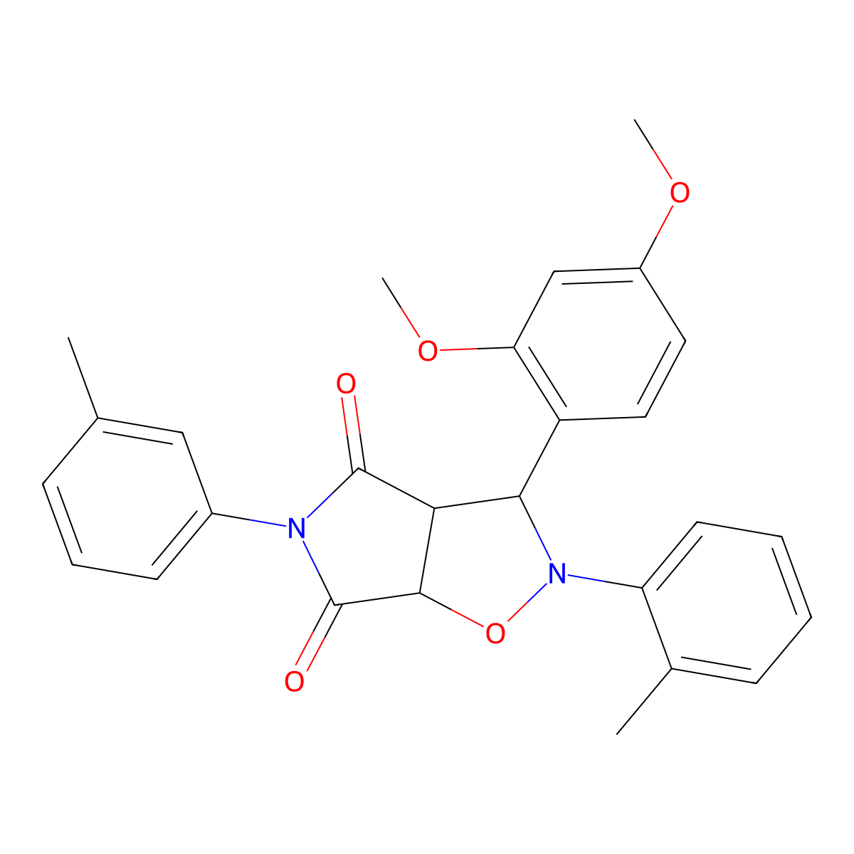 3-(2,4-dimethoxyphenyl)-5-(m-tolyl)-2-(o-tolyl)dihydro-2H-pyrrolo[3,4-d]isoxazole-4,6(5H,6aH)-dione molecular structure, CAS 1005070-37-0