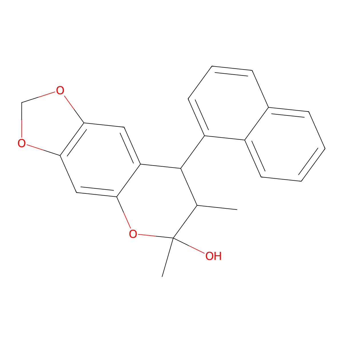6,7-dimethyl-8-(1-naphthyl)-7,8-dihydro-6H-[1,3]dioxolo[4,5-g]chromen-6-ol molecular structure, CAS 1005070-79-0