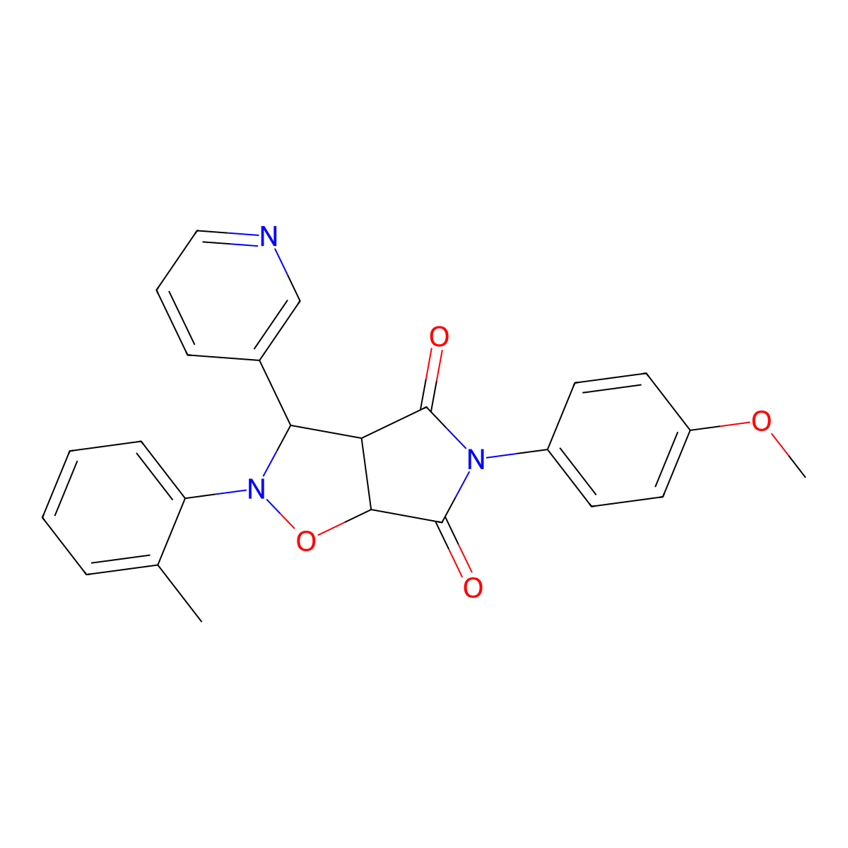 5-(4-methoxyphenyl)-3-(pyridin-3-yl)-2-(o-tolyl)dihydro-2H-pyrrolo[3,4-d]isoxazole-4,6(5H,6aH)-dione molecular structure, CAS 1005070-82-5