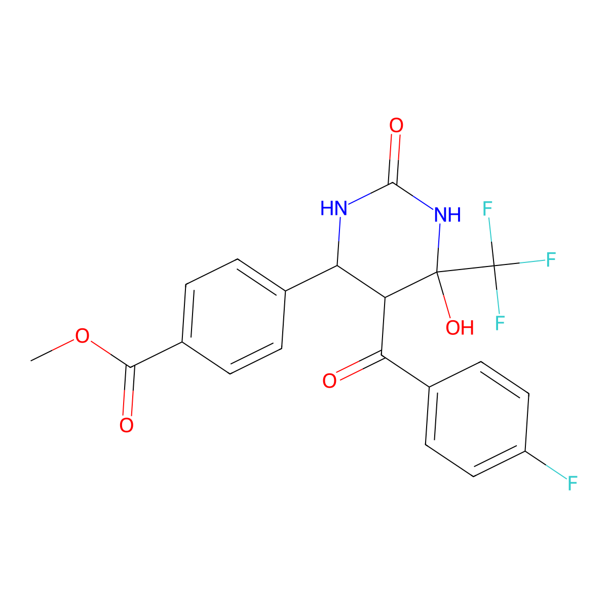 Methyl 4-[5-(4-fluorobenzoyl)-6-hydroxy-2-oxo-6-(trifluoromethyl)-1,3-diazinan-4-yl]benzoate molecular structure, CAS 1005070-84-7