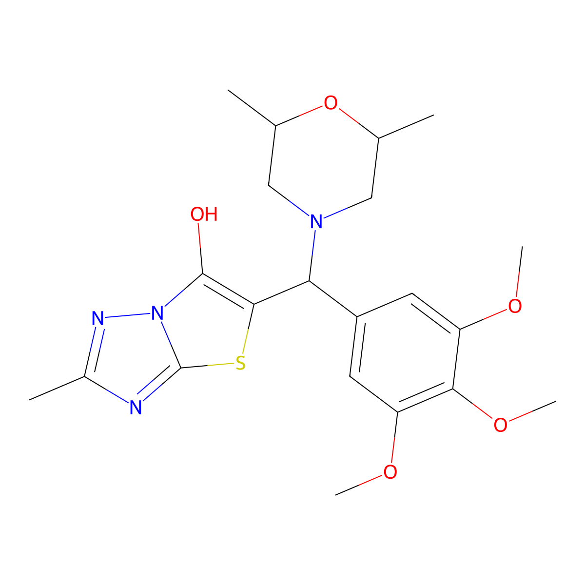 5-((2,6-Dimethylmorpholino)(3,4,5-trimethoxyphenyl)methyl)-2-methylthiazolo[3,2-b][1,2,4]triazol-6-ol molecular structure, CAS 1005072-28-5