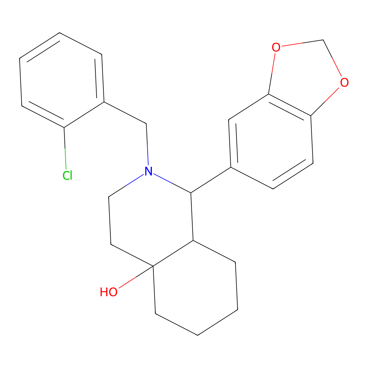 1-(1,3-Benzodioxol-5-yl)-2-[(2-chlorophenyl)methyl]-1,3,4,5,6,7,8,8a-octahydroisoquinolin-4a-ol molecular structure, CAS 1005072-40-1