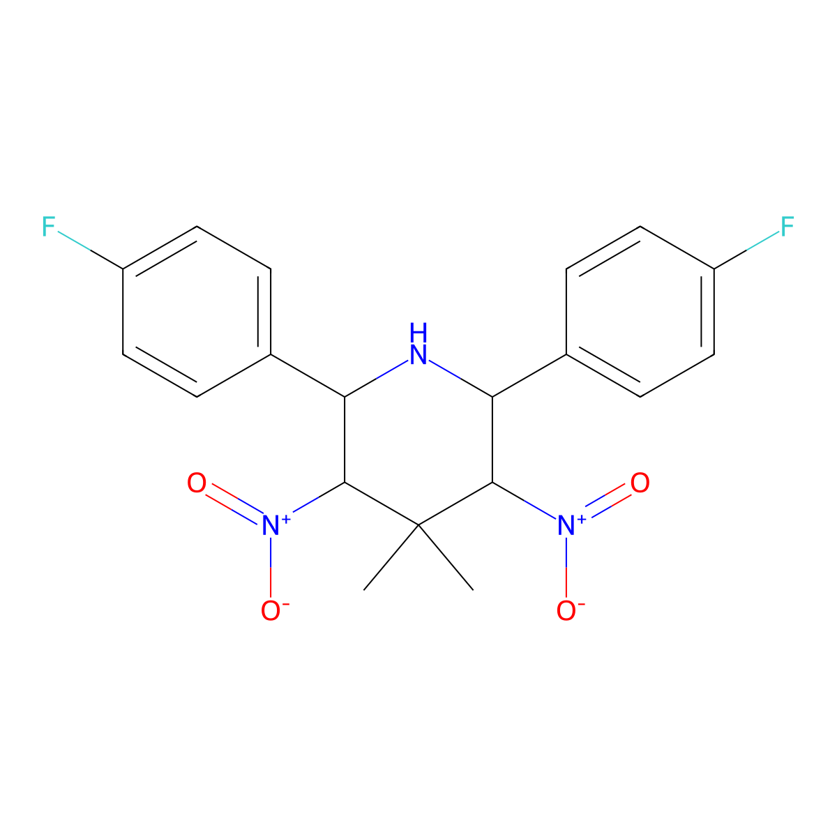 2,6-Bis(4-fluorophenyl)-4,4-dimethyl-3,5-dinitropiperidine molecular structure, CAS 1005072-63-8
