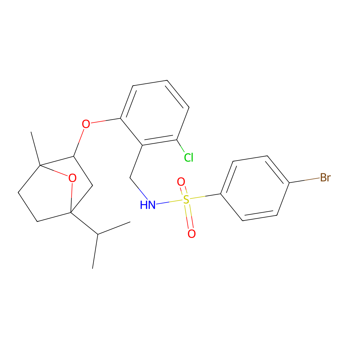4-bromo-N-{2-chloro-6-[(4-isopropyl-1-methyl-7-oxabicyclo[2.2.1]hept-2-yl)oxy]benzyl}benzenesulfonamide molecular structure, CAS 1005073-58-4